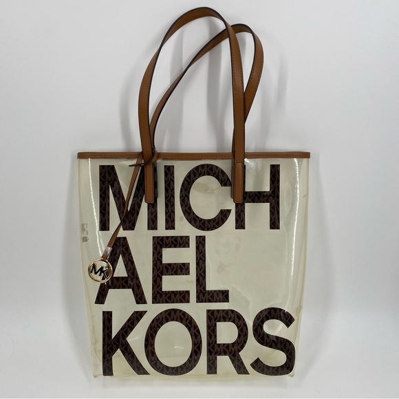 Michael Kors Clear and Brown Logo Tote Plastic - Picture 1 of 4